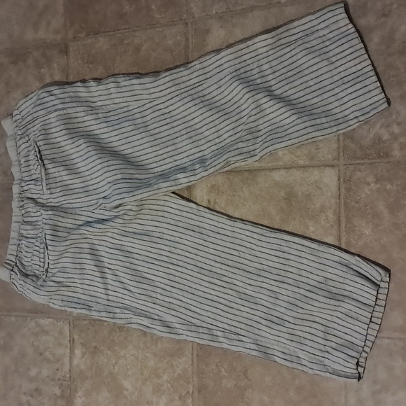Orvis 100% Linen Ankle/Crop Capri High Rise Navy Beige Stripped w/Pockets Size L - Picture 4 of 8